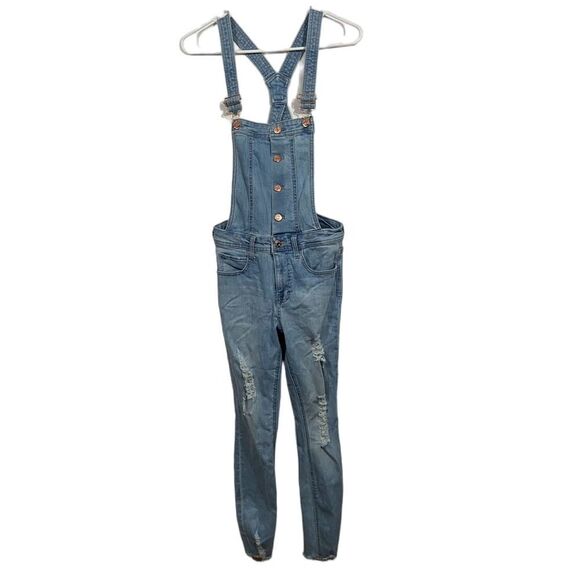 Guess Jeans Light Wash Distressed Denim Overalls - Picture 1 of 4